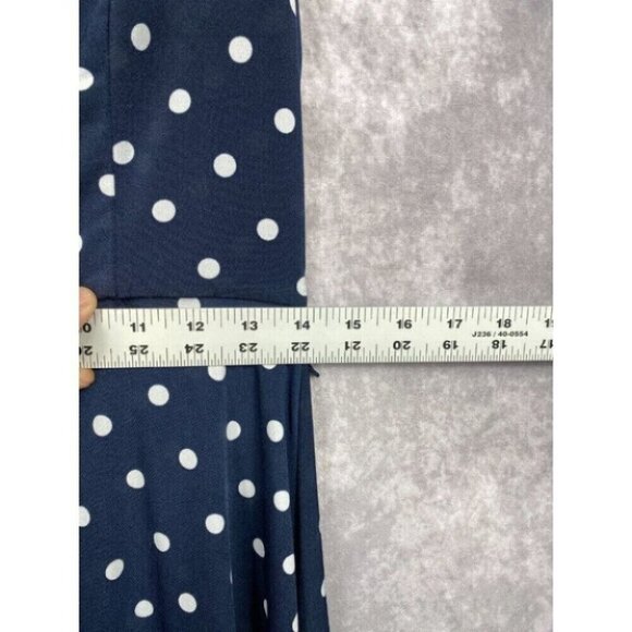 Tommy Hilfiger Dress Womens 11/19 Navy Polka Dots Stretch Retro Pleated V-Neck - Picture 8 of 14